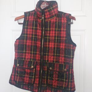 British Khaki Sleeveless Vest Jacket Womens M Tartan Vest Outdoors Red